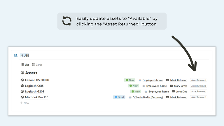 return asset button