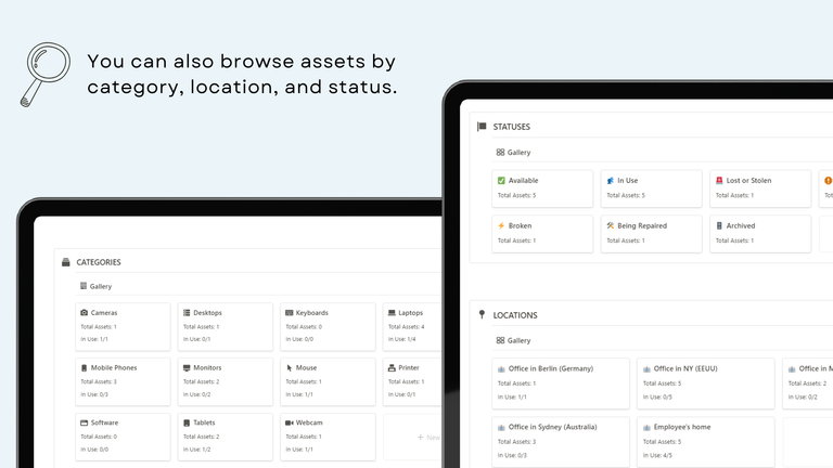 CAtegories, Statuses and Locations