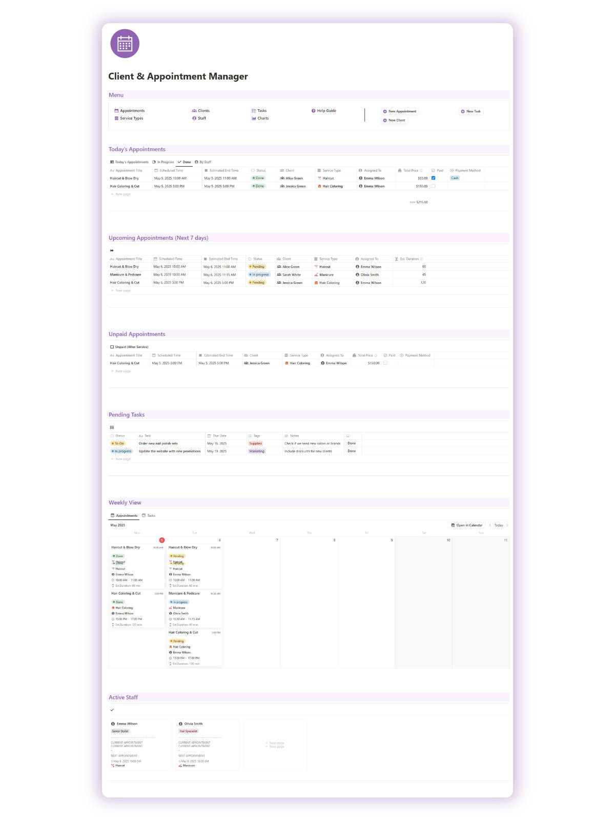 CRM Appointmetns Booking Client Notion