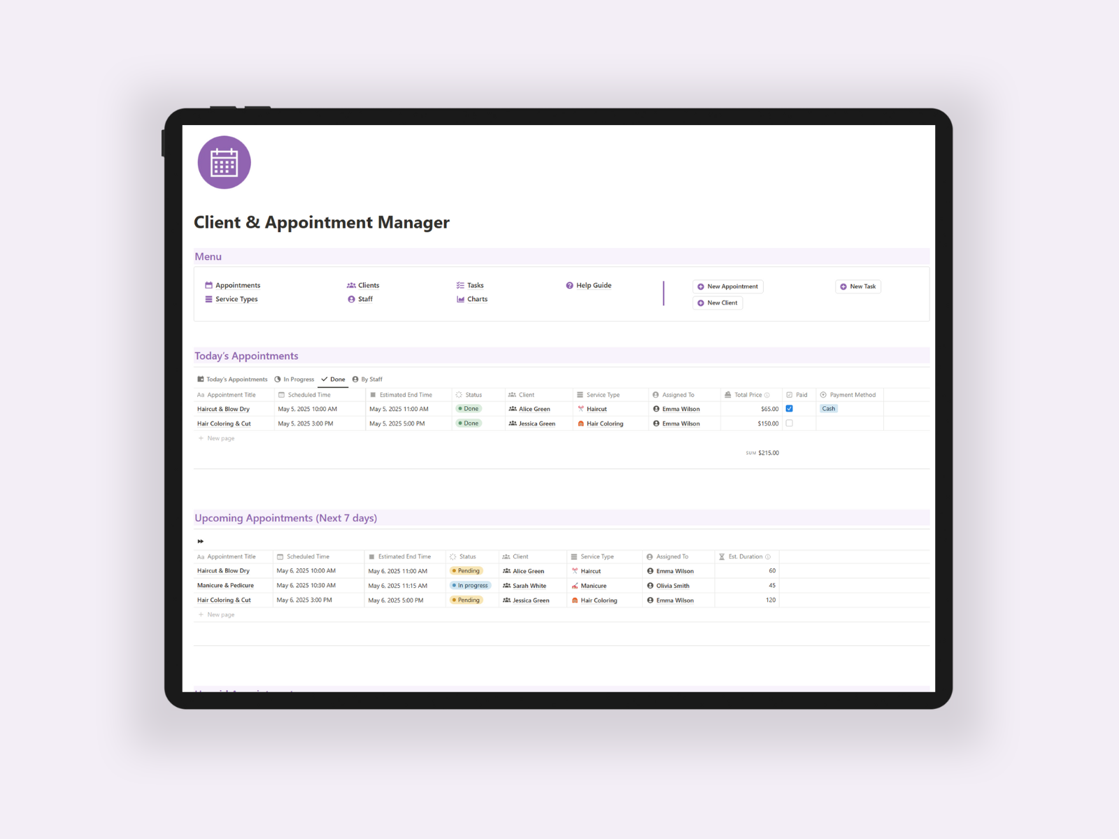Client & Appointments Manager (Notion Template)