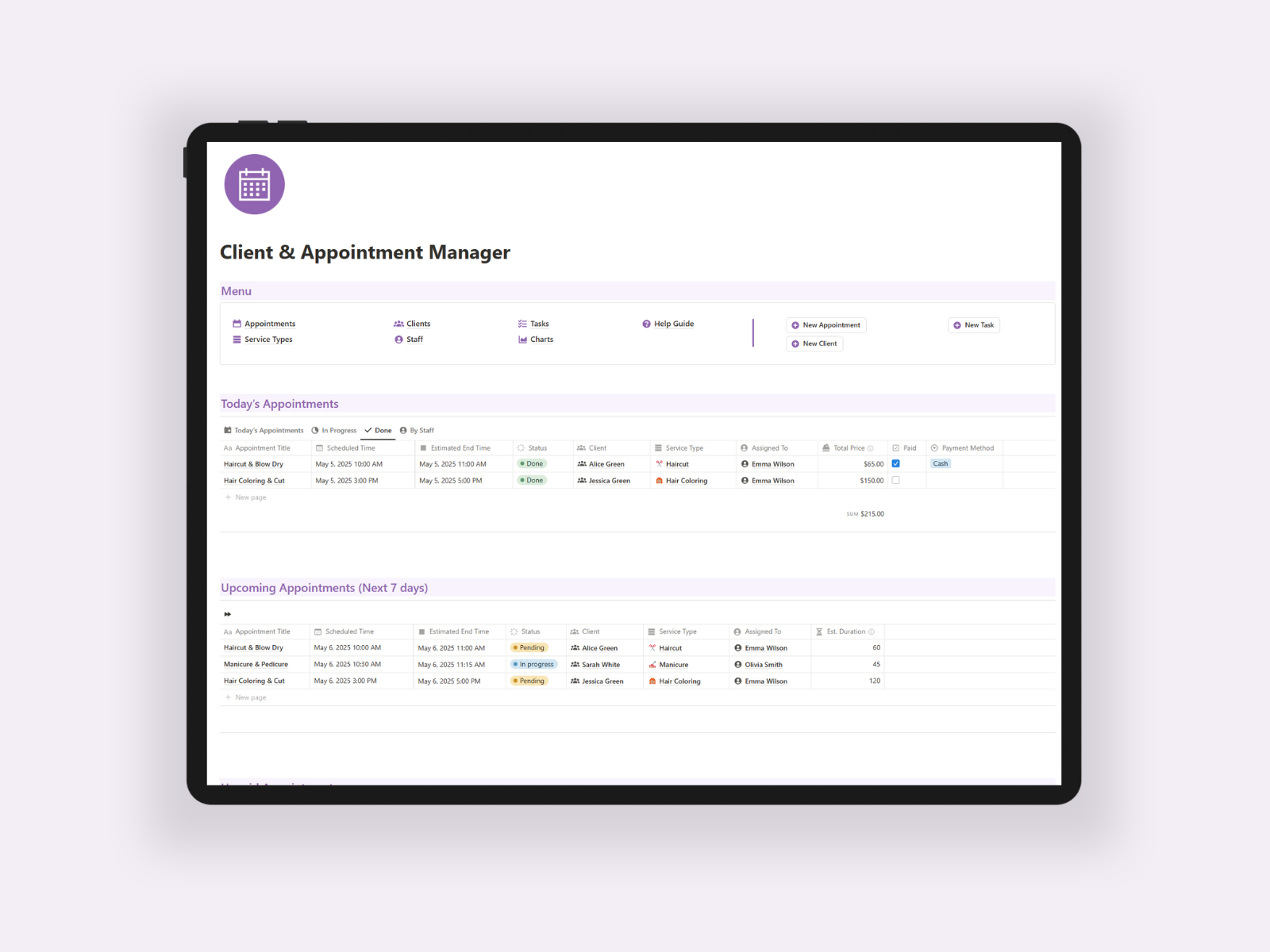 CRM Appointments (Notion Template)