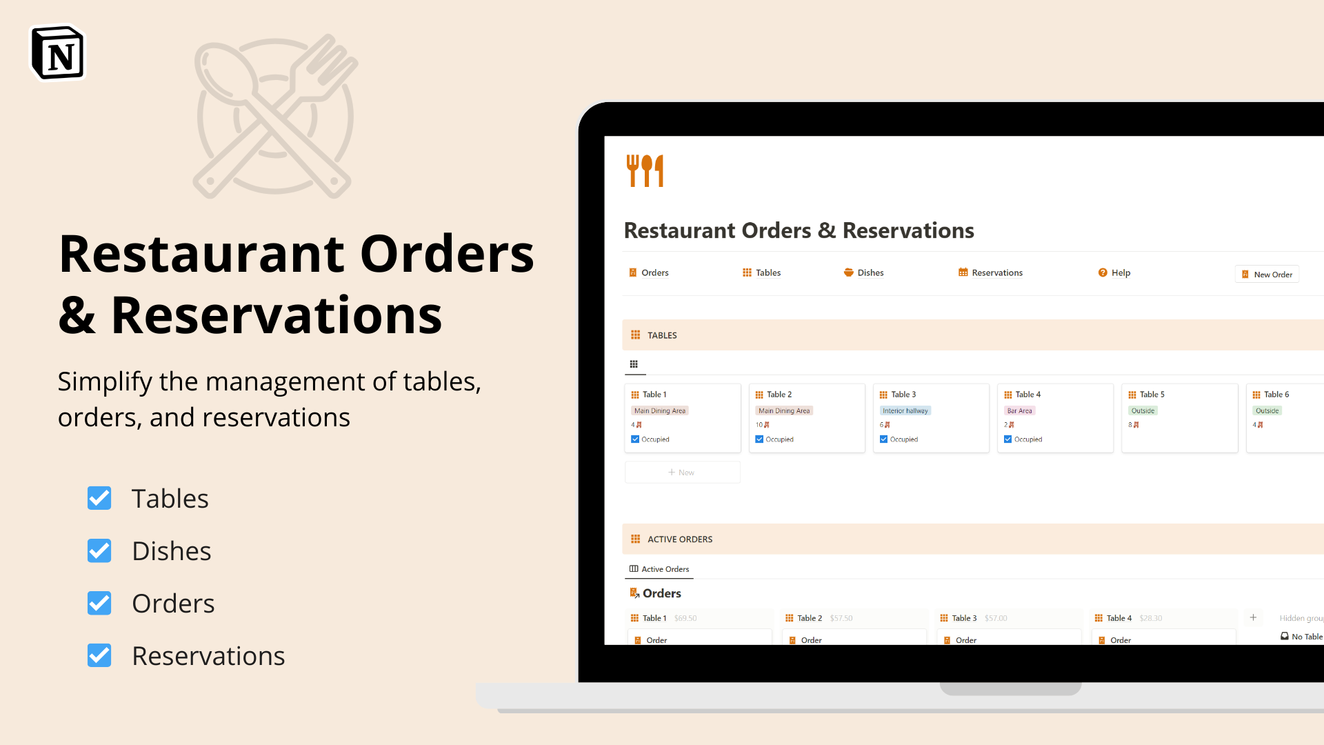 Restaurant Orders & Reservations  Notion Template