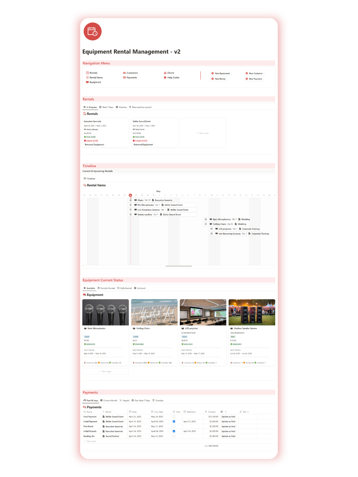 Equipment Rental Management template Notion