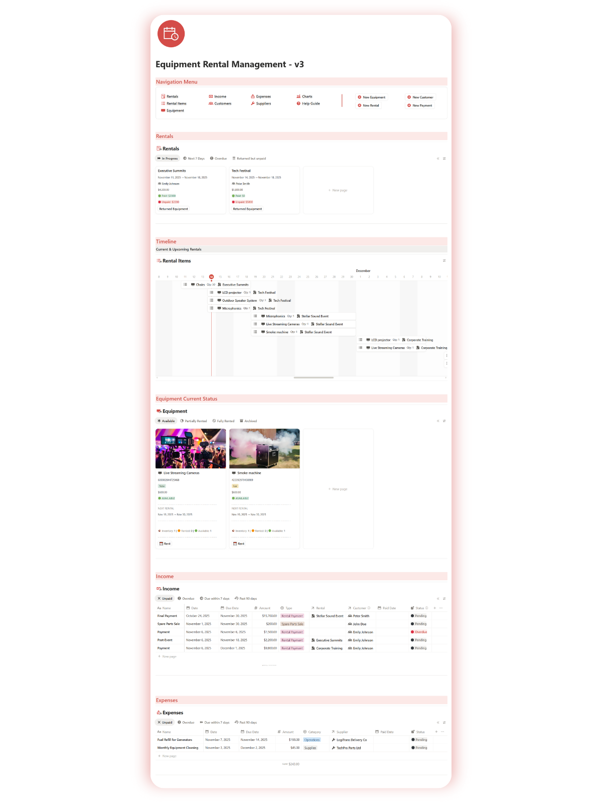 Equipment Rental Management template Notion