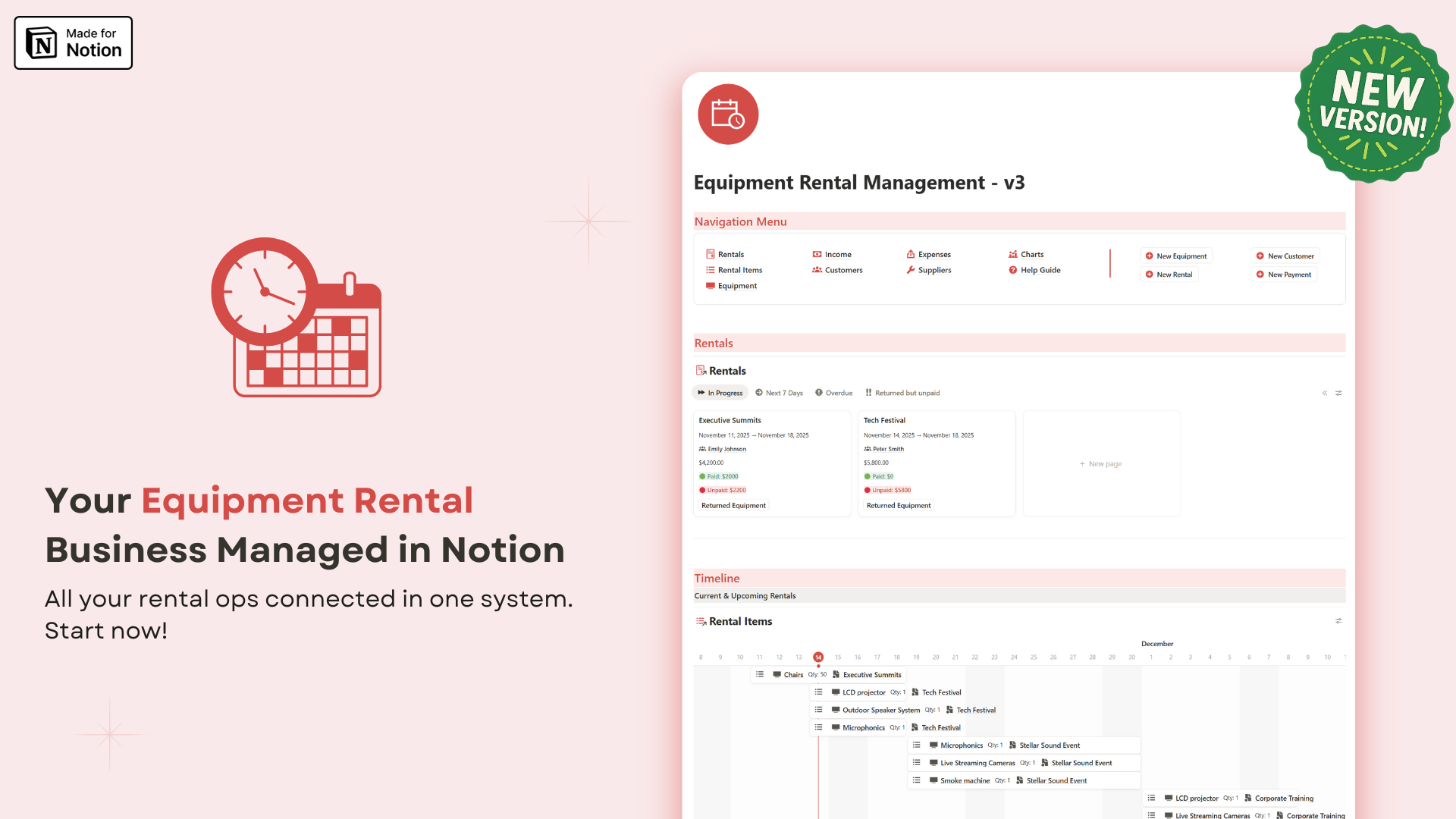 Equipment Rental Management Notion template