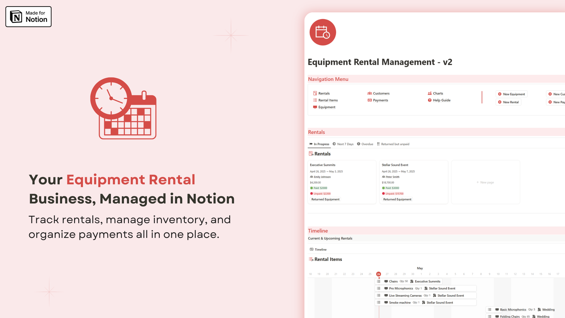 Equipment Rental Management Notion template