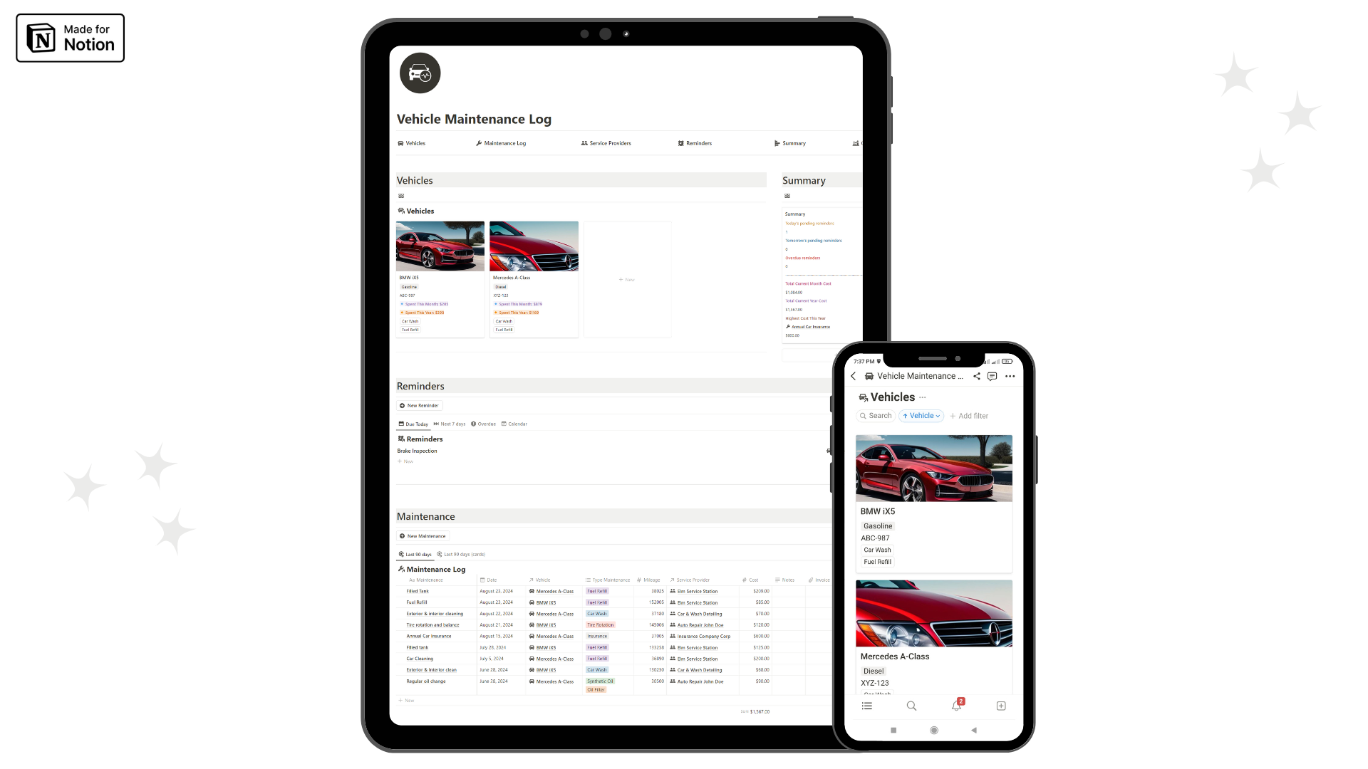 Vehicle maintenance log notion template