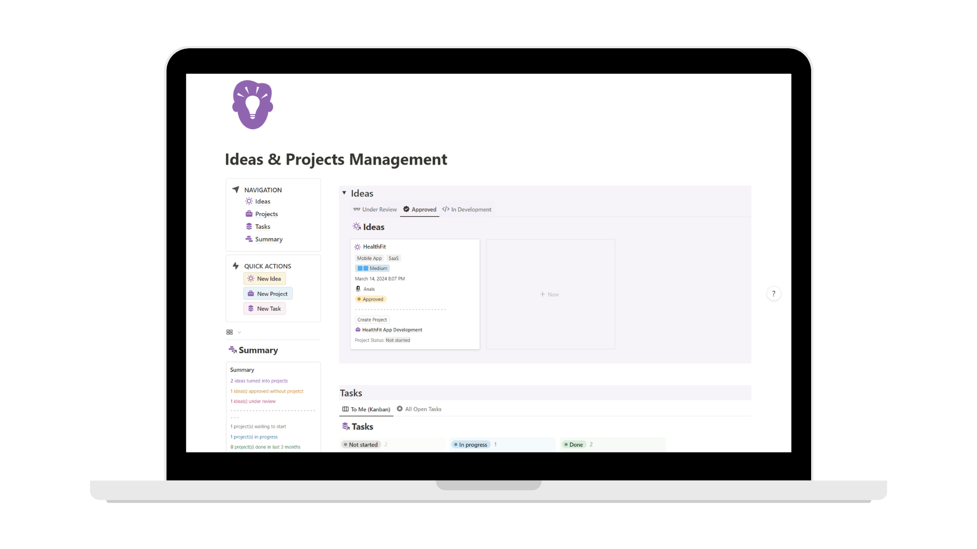 Ideas & Projects Management Notion Template
