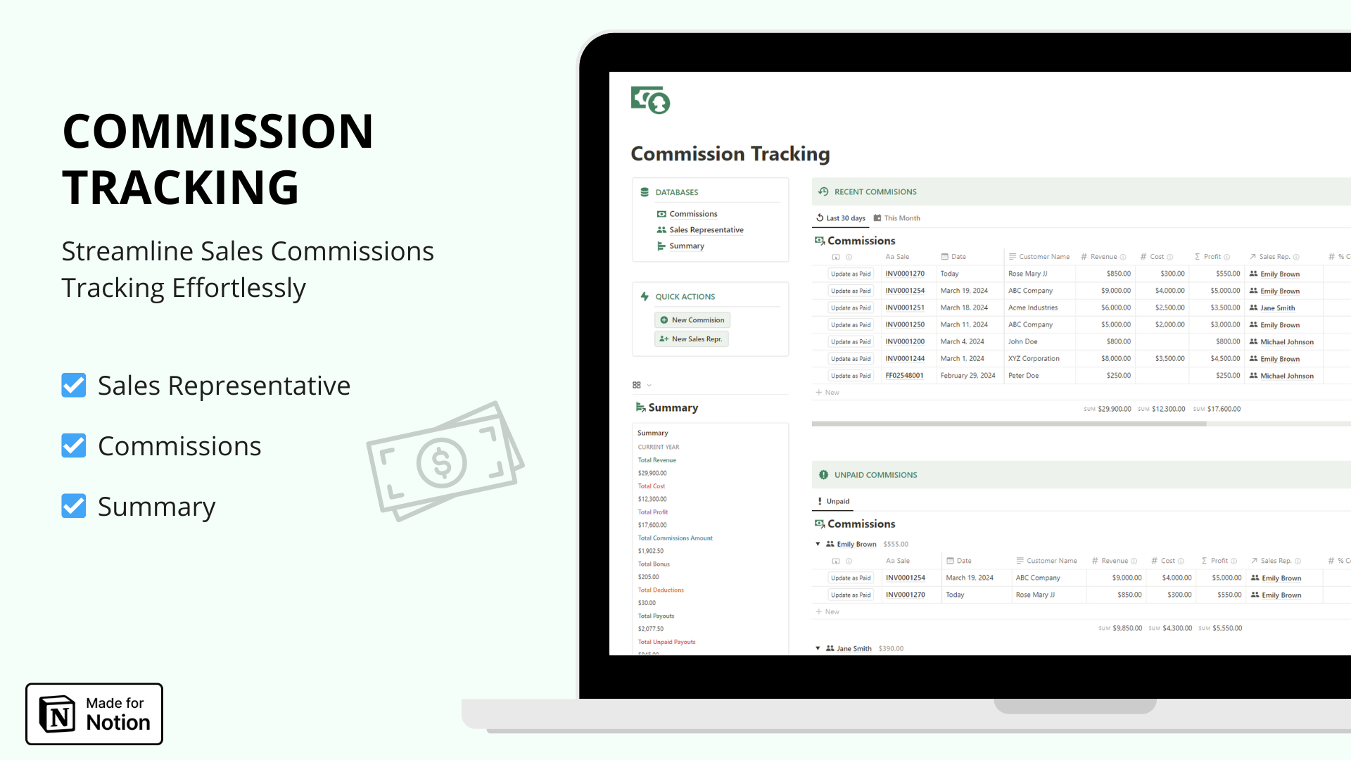 Commission Tracking - Notion template
