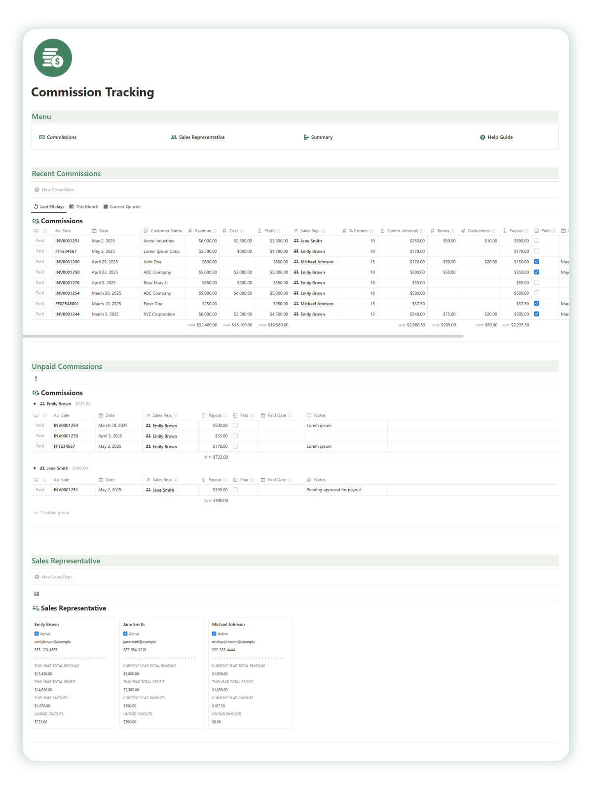 Sales Commission Tracking Notion Template