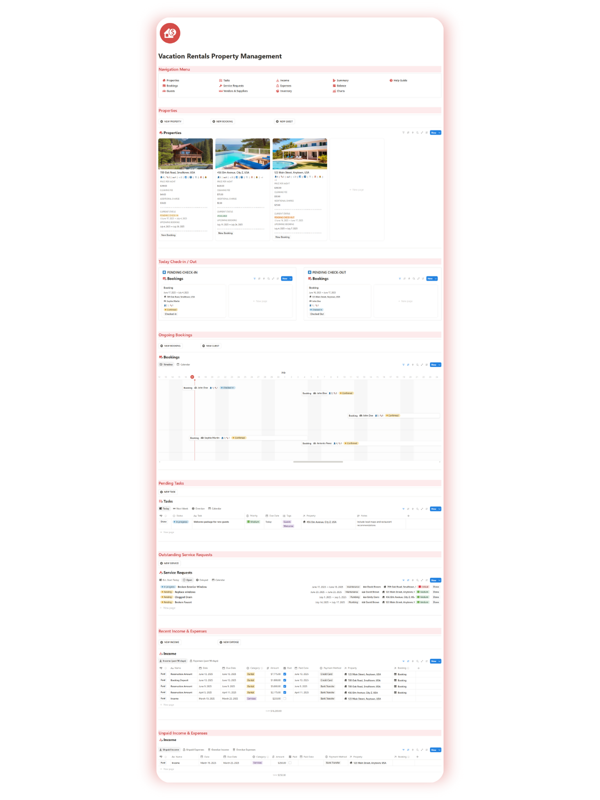 Airbnb and Vacation Rental Property Management Notion Template