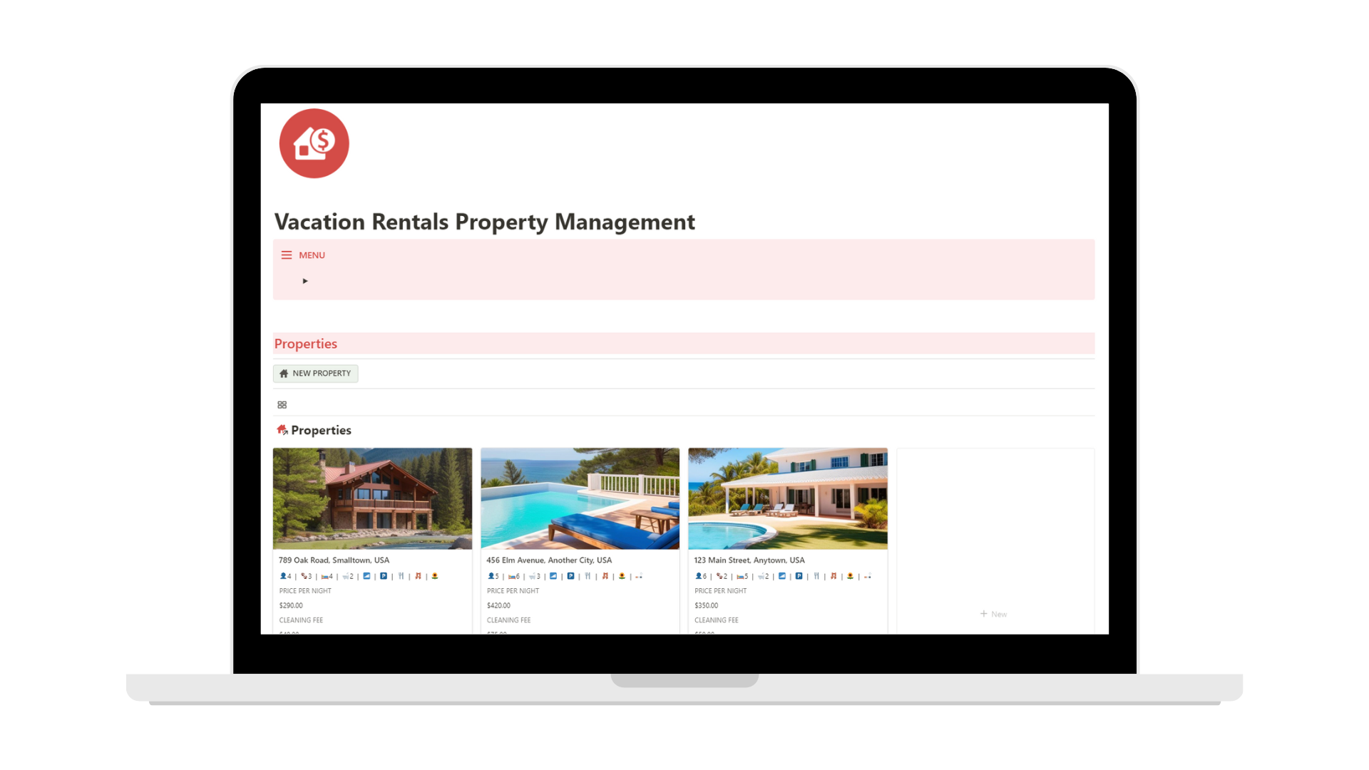 Vacation Rentals Property Management (Notion template)