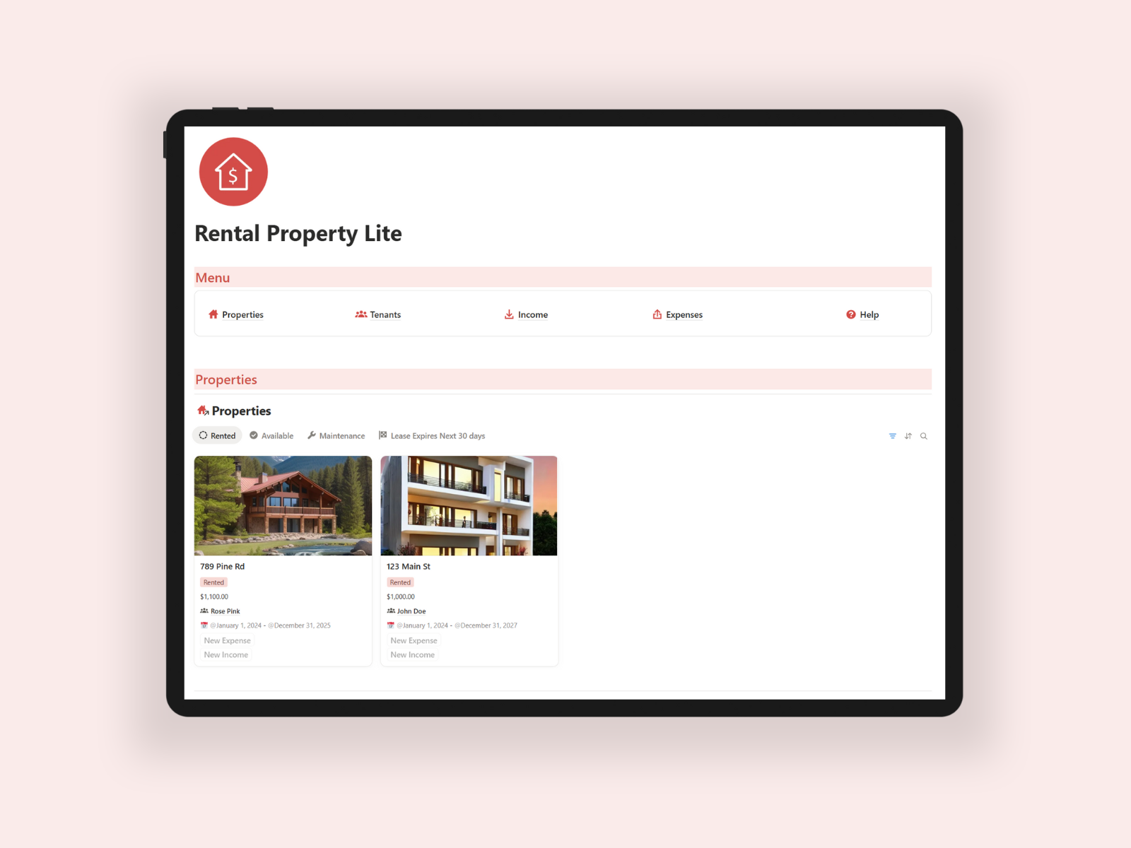 Rental Property Lite Notion template