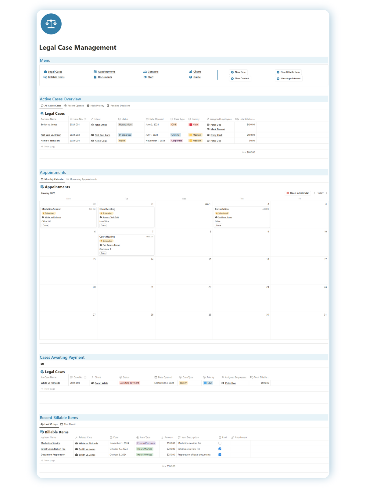 Legal Case Management Notion Template for Lawyers
