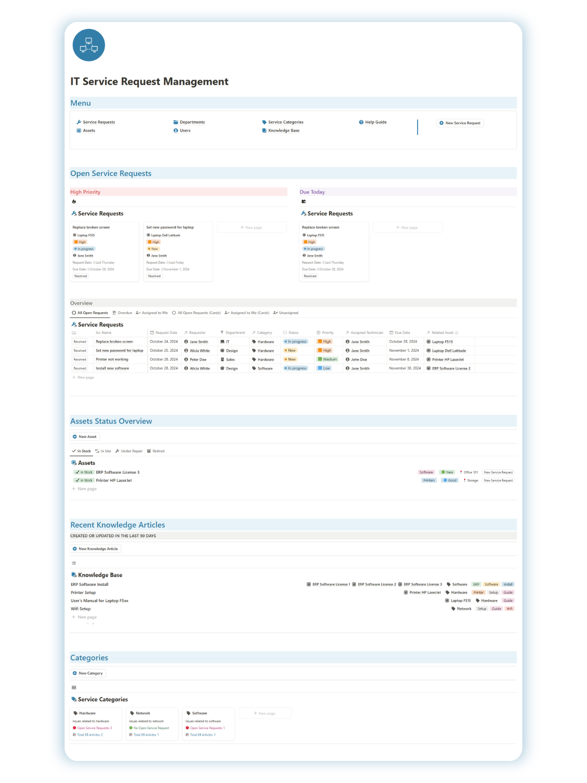 IT Service Request Management Notion Template