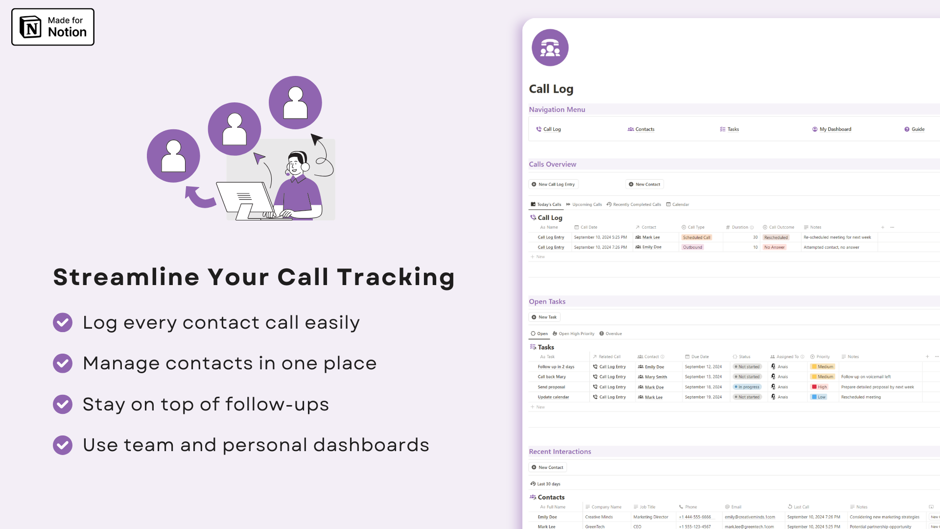 Call Log Notion template