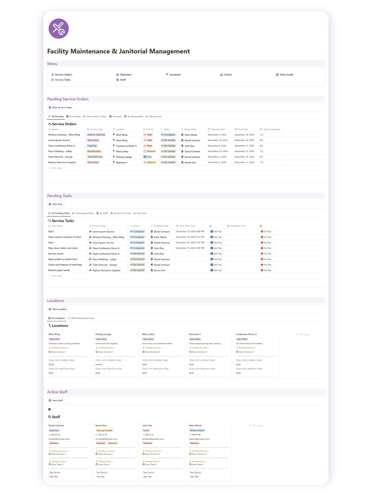 Facility Maintenance & Janitorial MAnagement Notion Template