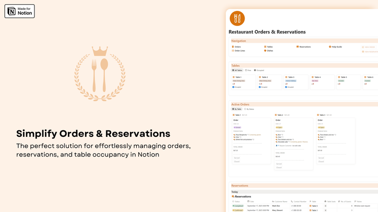 Restaurant Orders and Reservations Notion Template