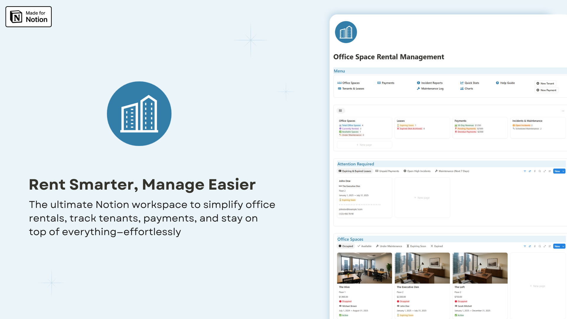 Office Space Rental Management Notion template