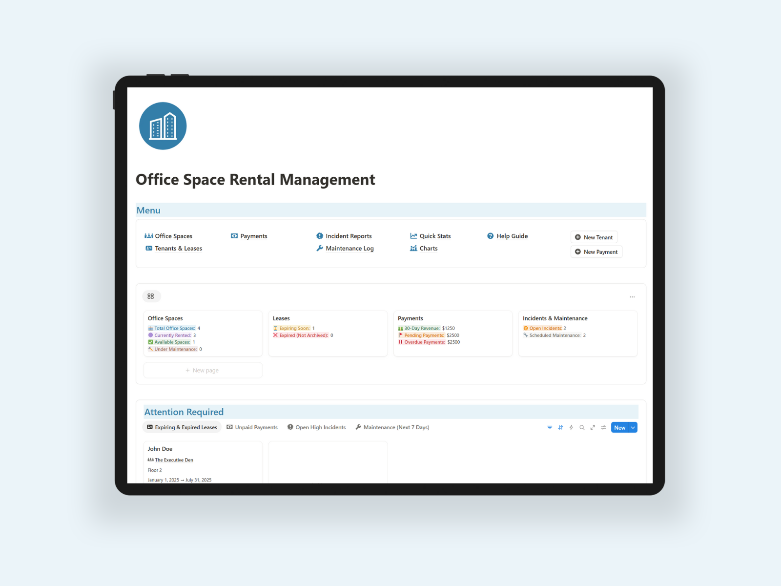 Office Space Rental Management - Notion Template