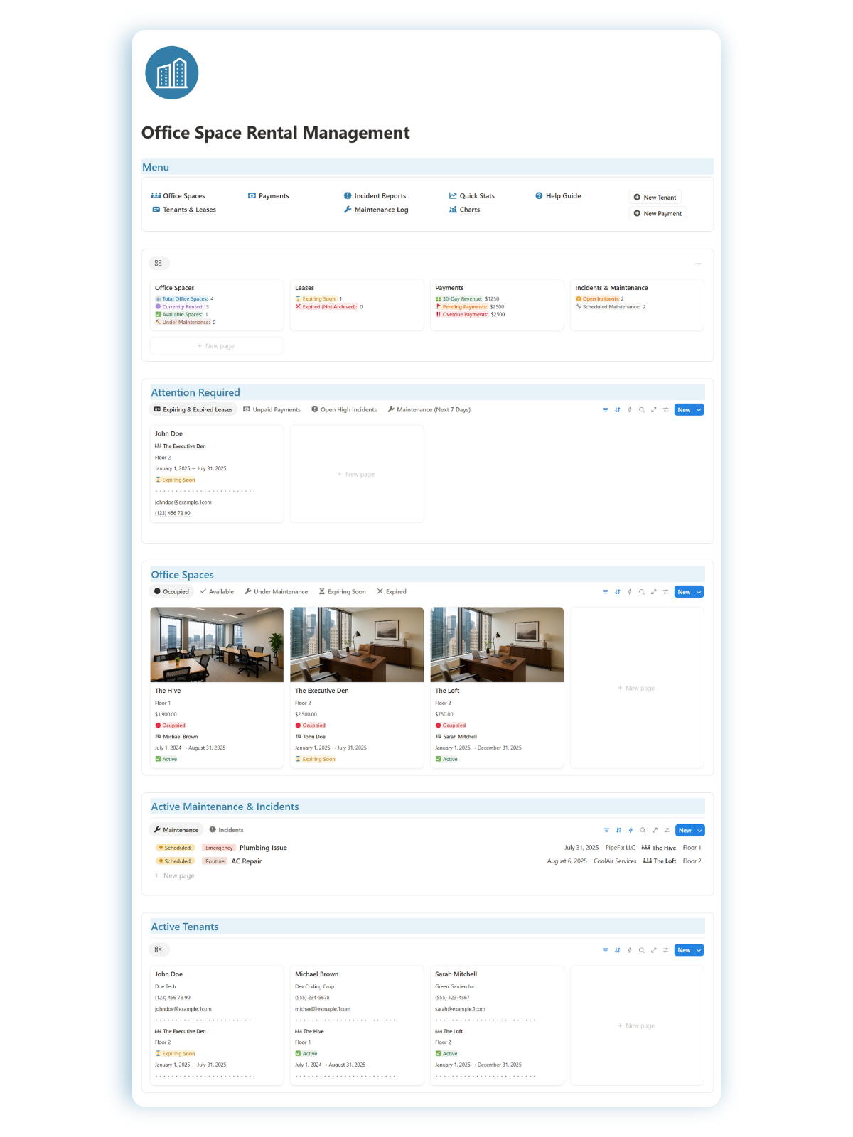 Office Space Rental Management - Notion template