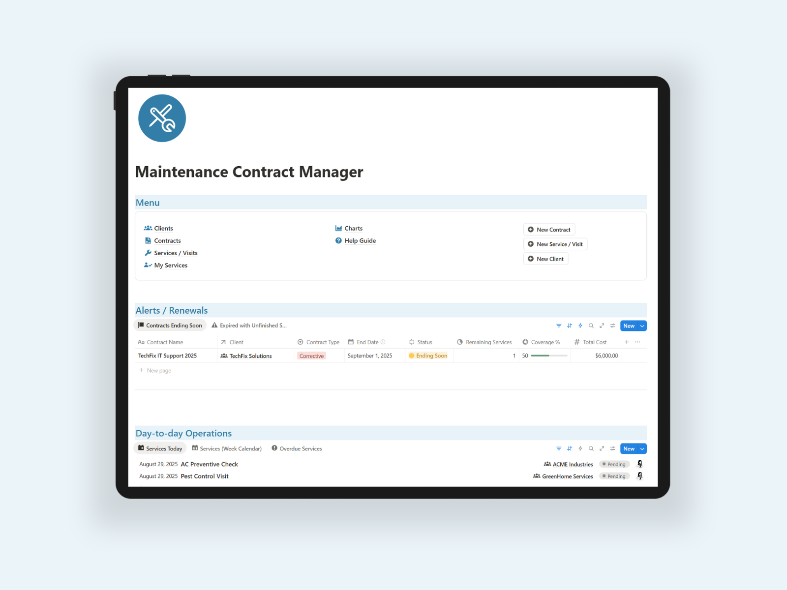 Maintenance Contract Manager Notion template