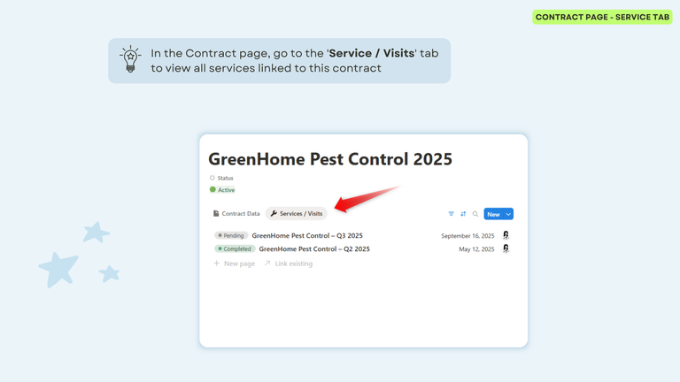Contract Page Service Tab