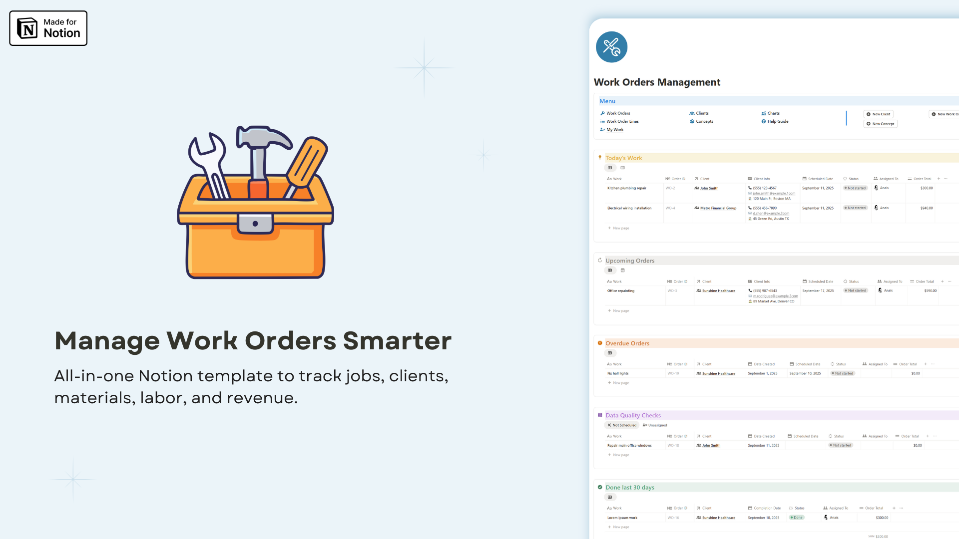 Work Orders Management Notion template