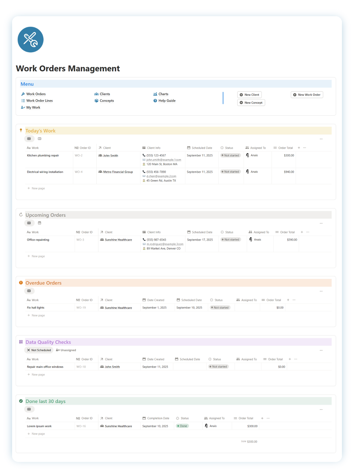 Notion Template - Work Orders Management