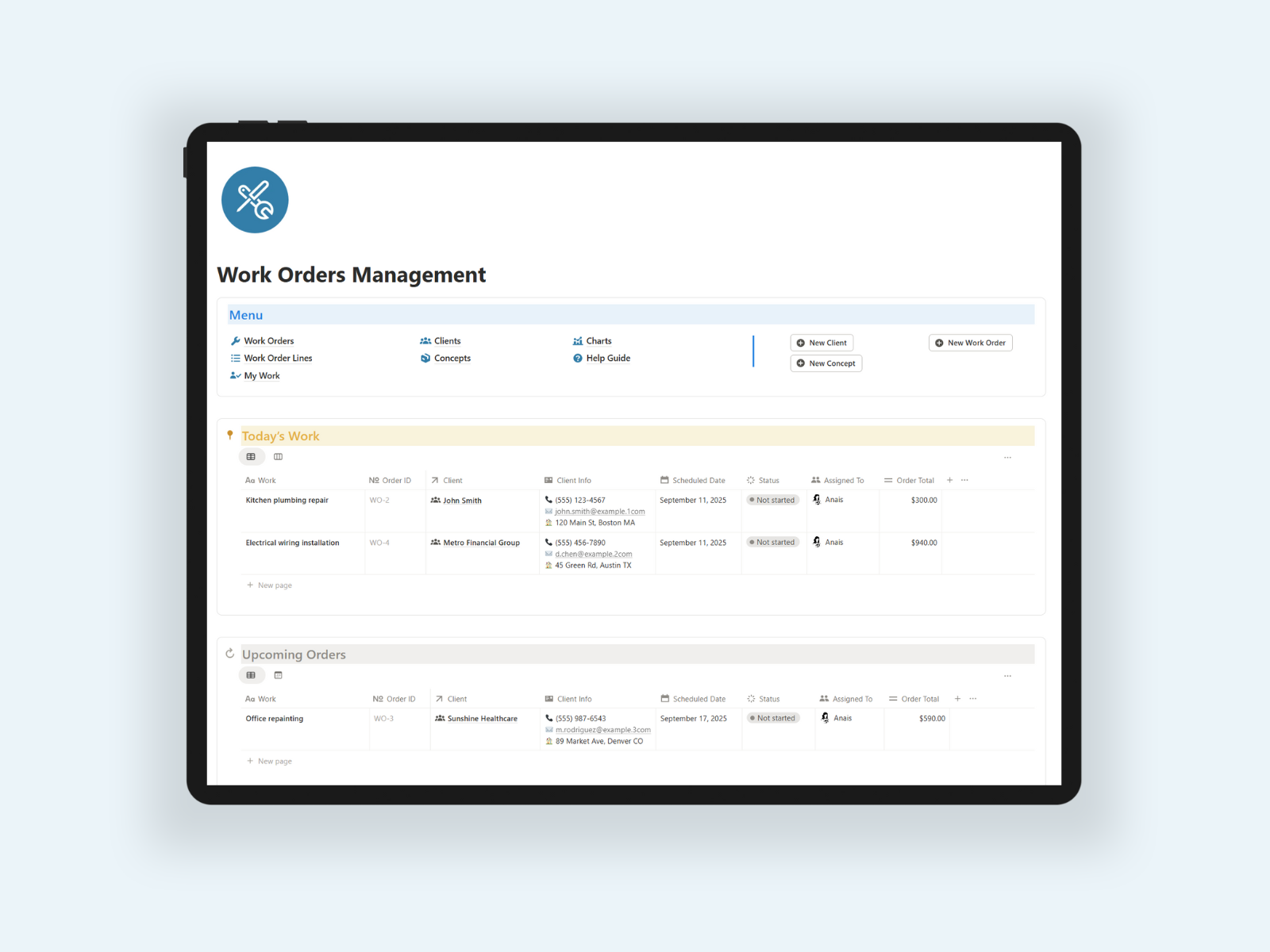 Work Orders Management Notion template