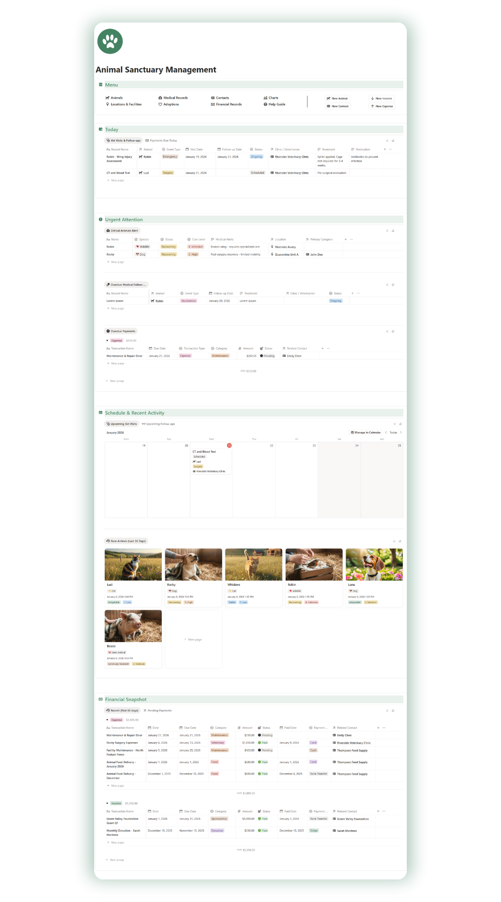 Animal Sanctuary Management Notion Template